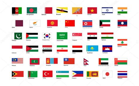 Flags of Asia continente con nombres - Dimensiones adecuadas 2023