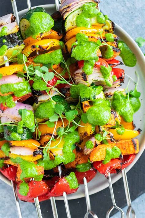 Rainbow Veggie Kebabs with Chimichurri Sauce - Eating by Elaine