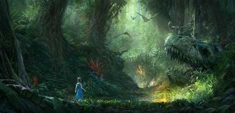 Girl in woods painting, dinosaurs, wood, nature, forest HD wallpaper | Wallpaper Flare