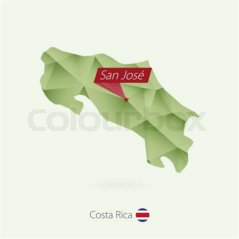 Green gradient low poly map of Costa Rica with capital San Jose | Stock vector | Colourbox