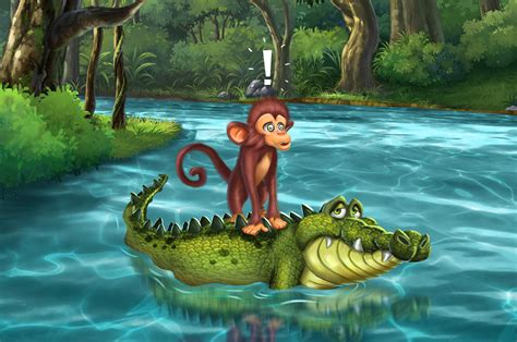 Portuguese (Português) | The Monkey and the Crocodile(O macaco e o ...