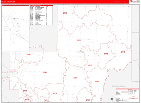 Meade County, SD Zip Code Wall Map Red Line Style by MarketMAPS - MapSales