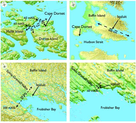 Geographical conditions around Cape Dorset and Iqaluit. At each ...