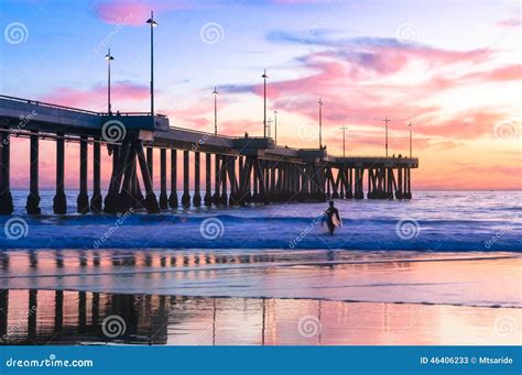 Spectacular Sunset with Surfers at Venice Beach Stock Image - Image of venice, blue: 46406233