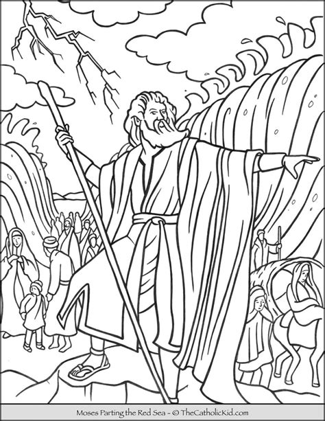 Moses Parting the Red Sea Coloring Page - TheCatholicKid.com