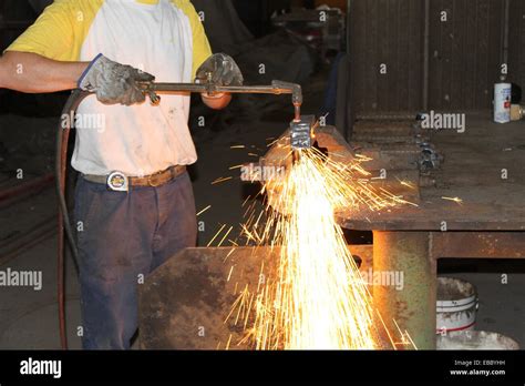 metal cutting with acetylene torch Stock Photo - Alamy