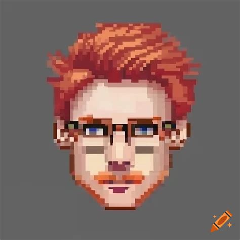 Pixel art of a white, red-headed man with glasses on Craiyon