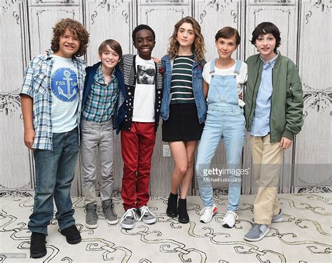 Actors Gaten Matarazzo, Noah Schnapp, Caleb McLaughlin, Natalia Dyer, Millie Bobby Brown and ...