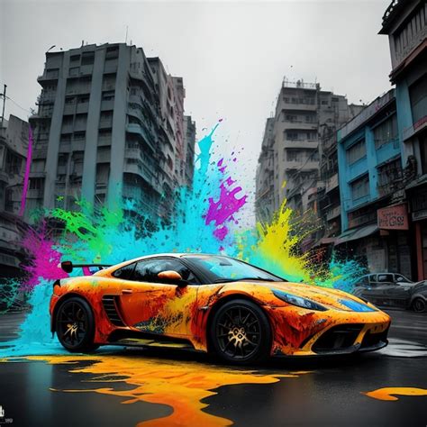 Premium Photo | A car with a flame paint job that is painted on the ...