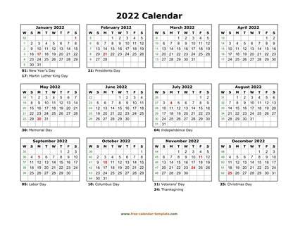 Printable Yearly Calendar 2022 | Free-calendar-template.com