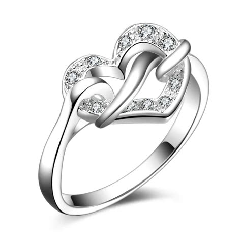 Genuine 925 Classic Sterling Silver Ring Heart Wedding Ring Jewelry CZ Zircon Sterling Silver ...