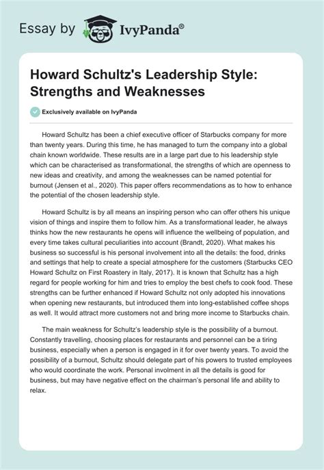 Howard Schultz's Leadership Style: Strengths and Weaknesses - 331 Words | Essay Example