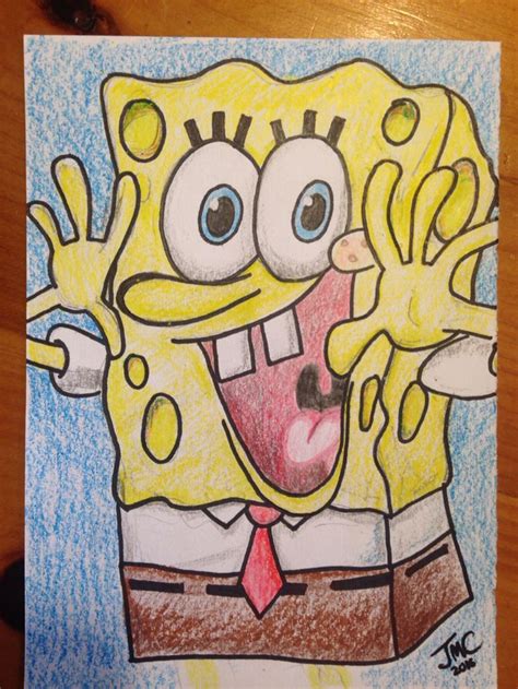 a drawing of spongebob holding his hands up