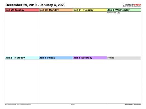 Printable 1 Week Calendar Template