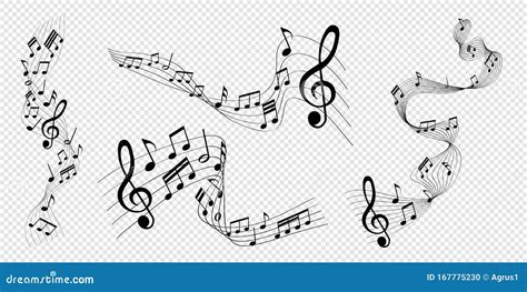 Set of Vector Illustrations of Musical Notes Melody with Clef Stock Vector - Illustration of ...