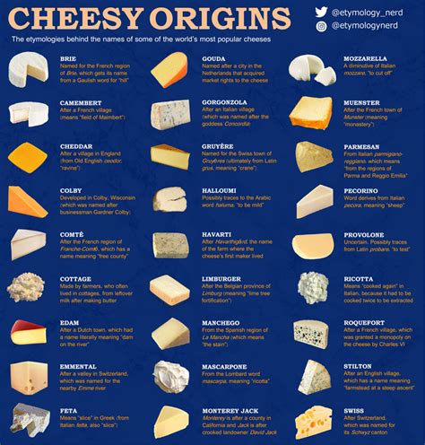 Etymology of Popular Cheese Names | Popular cheeses, Food, Types of cheese