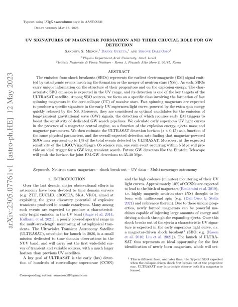 (PDF) UV signatures of magnetar formation and their crucial role for Gravitational Wave detection