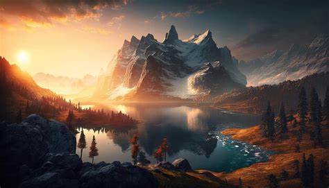 Premium AI Image | Lovely mountain scene as the sun rises