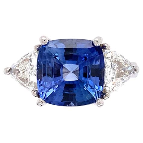 3.00 Carat Sapphire and Diamond Three-Stone Platinum Ring Fine Estate ...