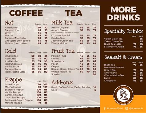 D’Cream Coffee And Tea Menu & Updated Prices in Philippines 2023