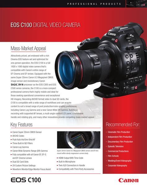 CANON EOS C100 BROCHURE & SPECS Pdf Download | ManualsLib