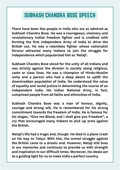 Subhash Chandra Bose Speech [Unique and New] in English