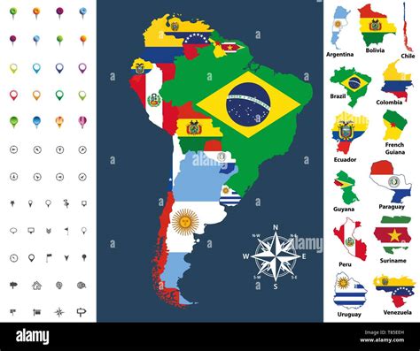 South America map mixed with countries flags. Vector illustration Stock Vector Image & Art - Alamy