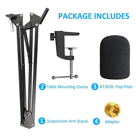 YOUSHARES AT2020 Mic Stand with Pop Filter - Microphone Boom Arm Stand ...