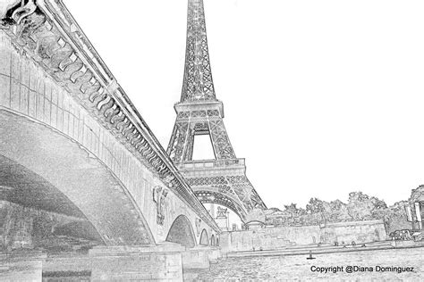 Eiffel Tower Paris France Sketch 8x10 Abstract Drawing by ddfoto