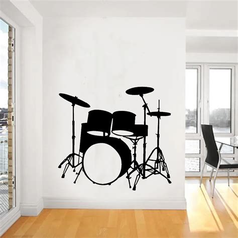 2015 Fashion Music Vinyl Wall Decal Drums Wall Art Musical Instrument Mural Wall Sticker Music ...