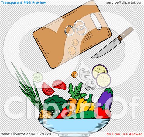 Clipart of a Sketched Salad and Ingredients - Royalty Free Vector ...