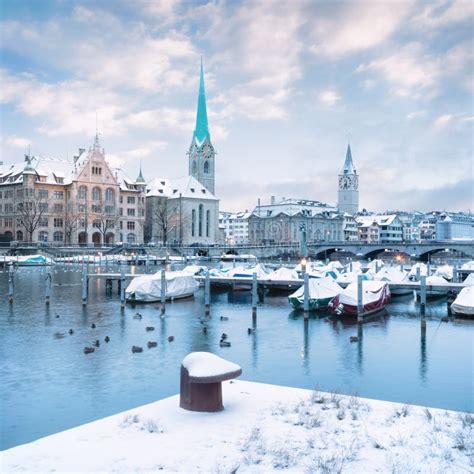 Old Zurich Town In Winter, View On Lake Stock Photo - Image of ...