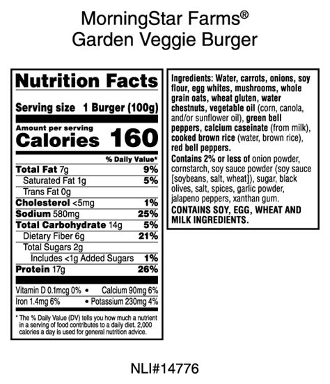 veggie burger nutrition facts morningstar