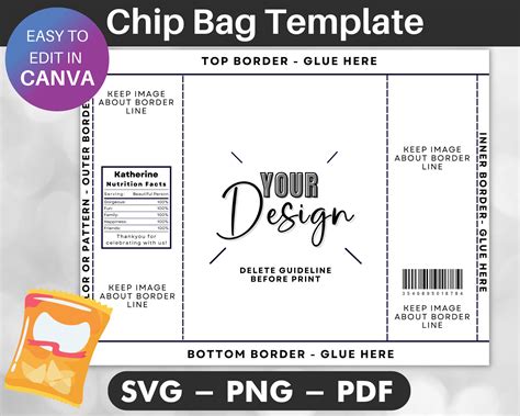 Chip Bag Template Blank Chip Bag Chip Bag Template Canva - Etsy UK