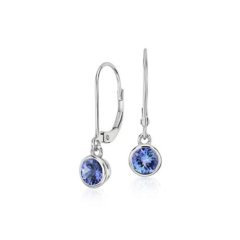 Tanzanite Bezel Drop Earrings in 14k White Gold (5mm) | Blue Nile