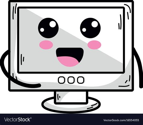 Line kawaii cute happy computer technology Vector Image