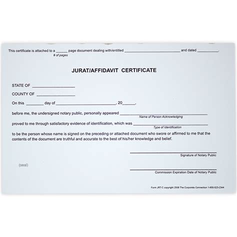 Jurat/Affidavit Notary Certificates - All State Notary Supplies