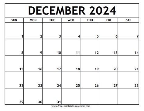 December 2024 Printable Calendar - Free-printable-calendar.com