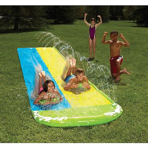 SLIP N SLIDE WHAM-O WAVE RIDER DOUBLE WATER SLIDE KIDS GARDEN WATER ...