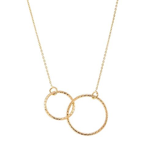 Interlocking Textured Double Circle Necklace in 14K Gold, 17 ...