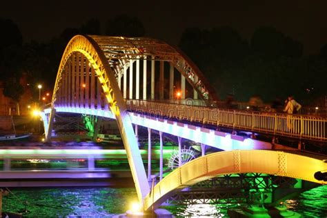 Paris - night bridge stock image. Image of lighting, levee - 215045