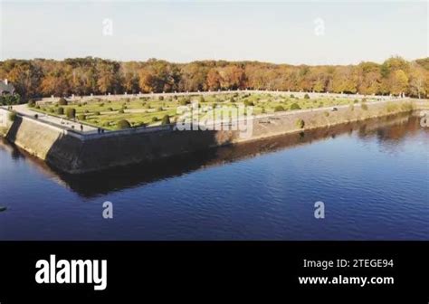 Aerial drone view of medieval French Castle of Chenonceau and its ...