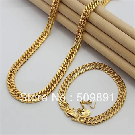 SE692 Fashion 24 Carat Gold Colou Chains Jewelry Sets Design for Men 7.5mm Chain Necklaces 6.5mm ...