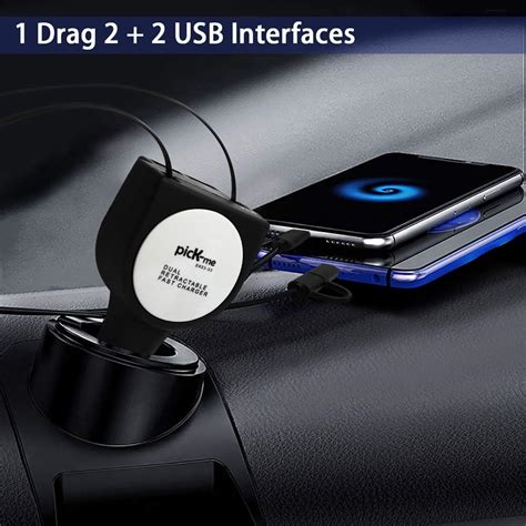 Android 3-in-1 Car Charger Adapter 3.1A/30W with 2.6ft Dual Retractable Cable and 2 USB Ports ...