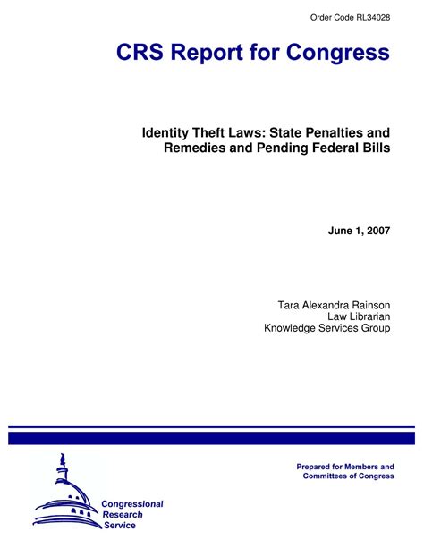 Identity Theft Laws: State Penalties and Remedies and Pending Federal Bills - UNT Digital Library