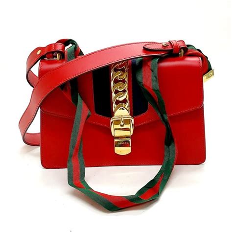 Gucci | Bags | Gucci Shoulder Bag Sherry Line Red Leather Serial ...