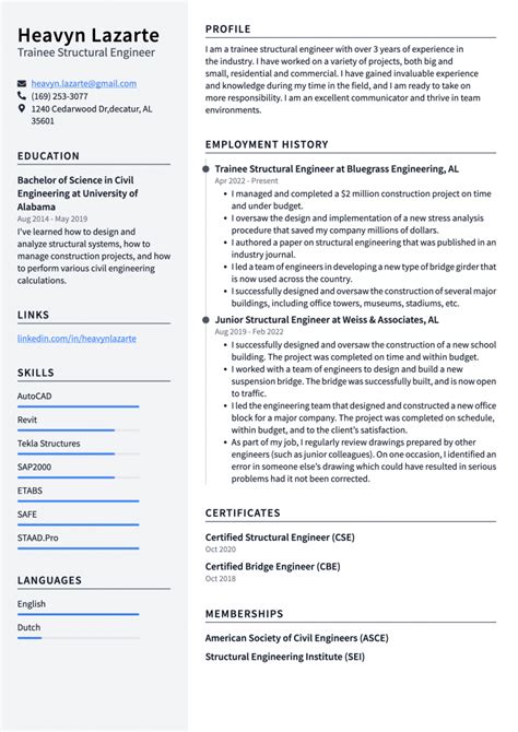 Structural Engineer Resume Example and Writing Guide - ResumeLawyer