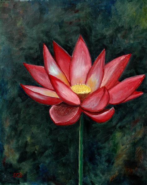 Red Lotus Flower Original Oil Painting, Buddhism Art, Floral Art, Lotus Flower Art, Red Flower ...