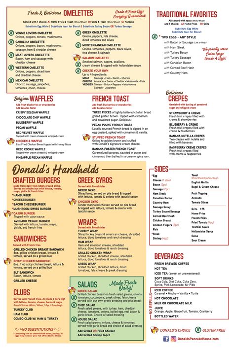 Donald's Pancake House | Myrtle Beach, SC | Menu