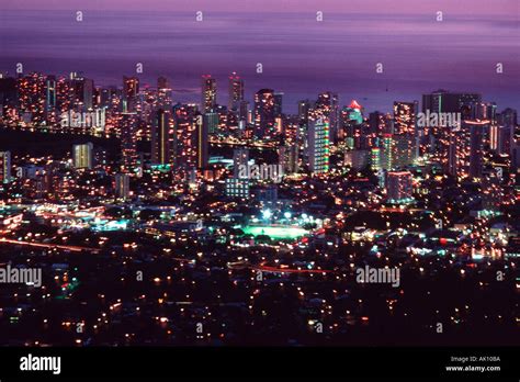 Waikiki night skyline Honolulu Oahu Hawaii N Pacific Stock Photo - Alamy